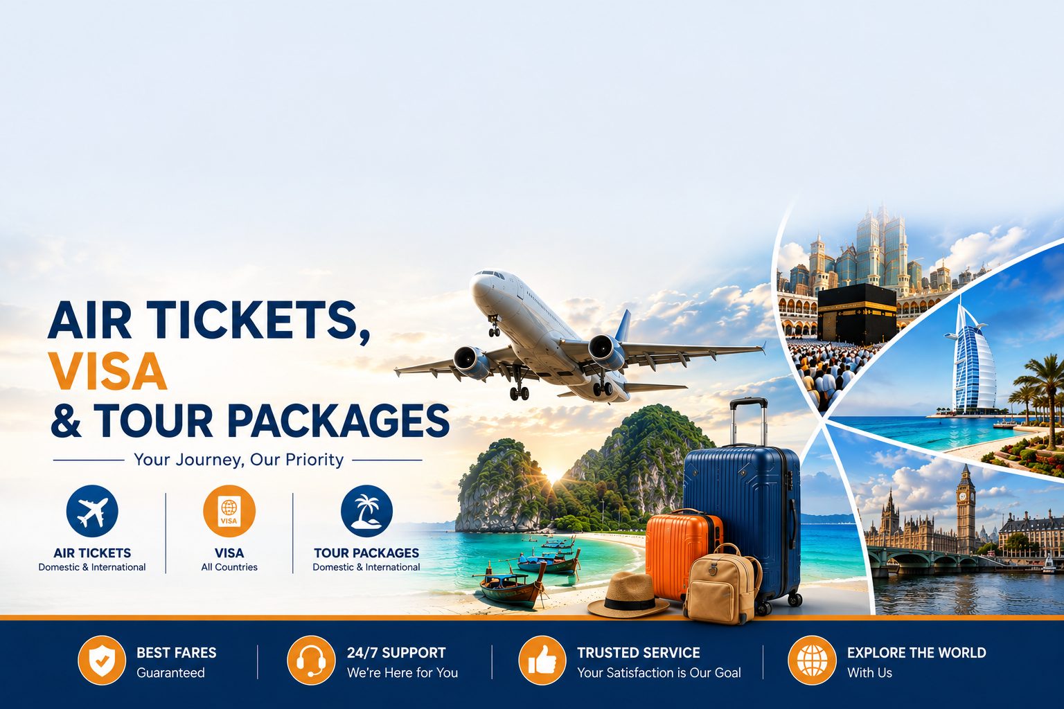 Air tickets, visa and tour packages – Makkah, Dubai, London and beach destinations