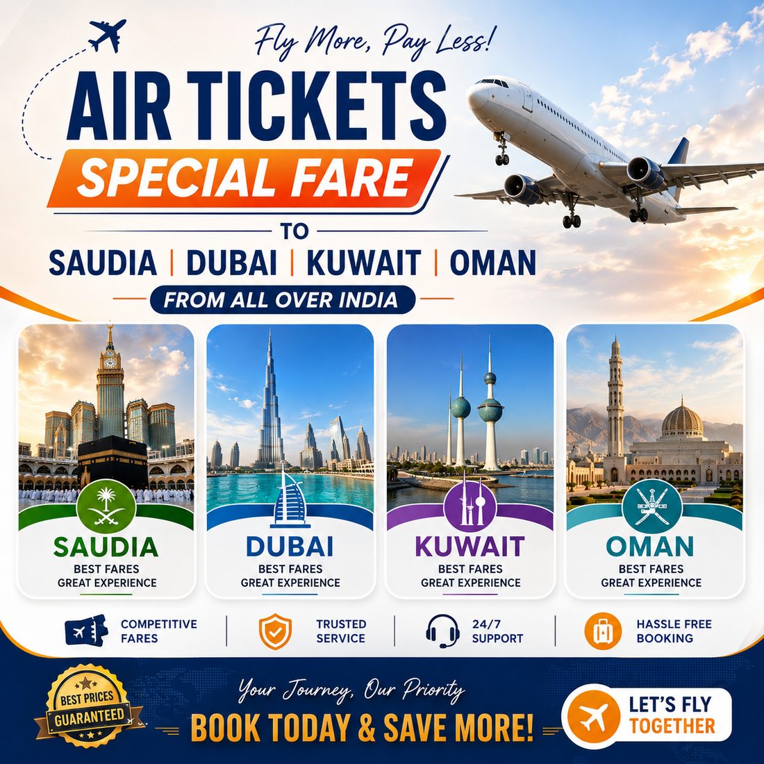Air tickets special fare to Saudia, Dubai, Kuwait and Oman from all over India