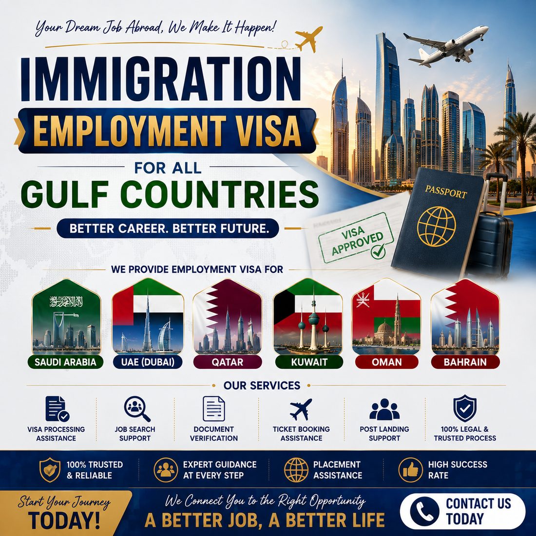 Immigration – employment visa for all Gulf countries: Saudi Arabia, UAE, Qatar, Kuwait, Oman, Bahrain